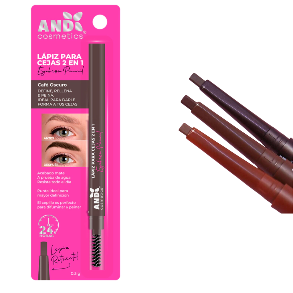 LAPIZ RETRACTIL PARA 2 EN 1 PARA CEJAS CAFE OSCURO 7503044445514